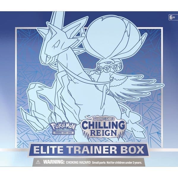 Rear of the Pokémon TCG Chilling Reign Elite Trainer Box showing the contents listing