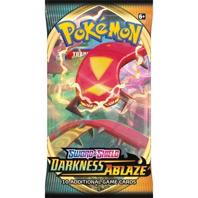 Pokémon Darkness Ablaze booster pack, a sealed Pokémon TCG expansion pack, shown from another side