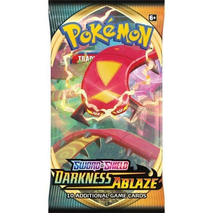 Pokémon Darkness Ablaze booster pack, a sealed Pokémon TCG expansion pack, shown from another side