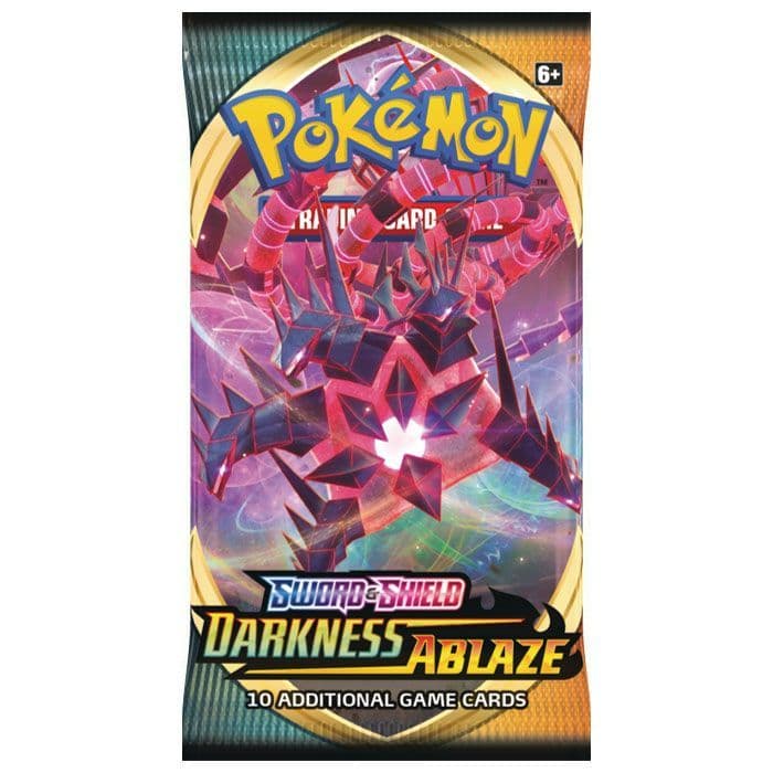 Pokémon Darkness Ablaze booster pack, a sealed Pokémon TCG expansion pack, photographed in a further product view