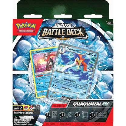 Rear of the Pokémon TCG Quaquaval ex and Meowscarada ex Deluxe Battle Decks packaging