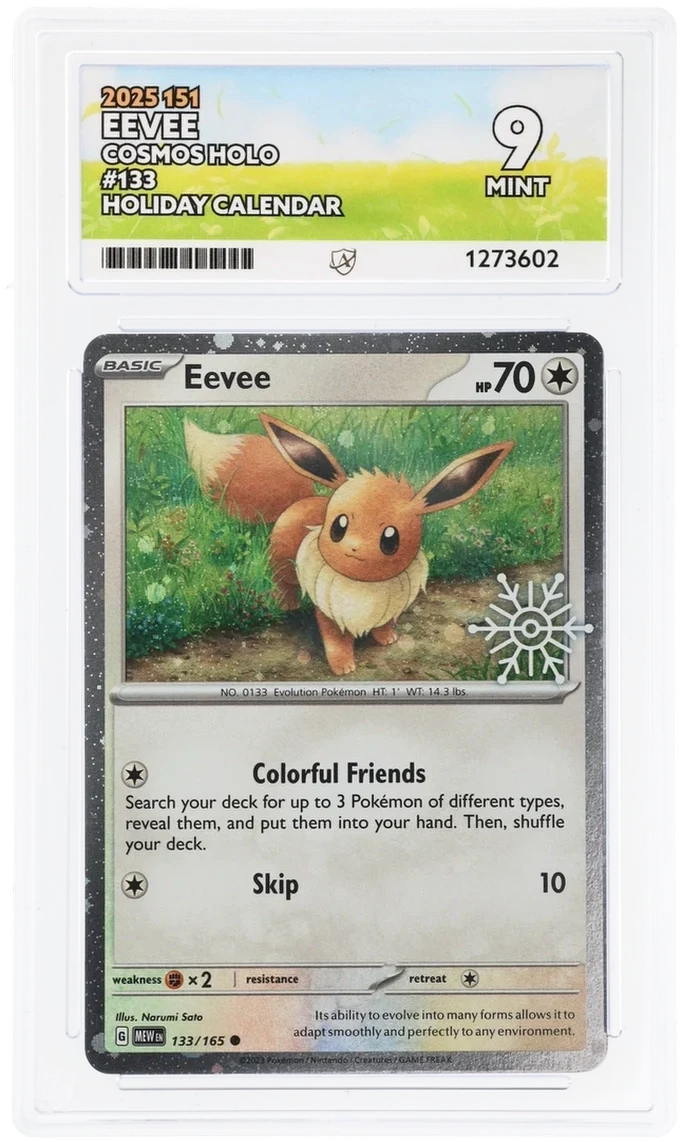 Eevee 133/165 Cosmos Holo, 2025 151, ACE 9 MINT graded slab, front, cert 1273602