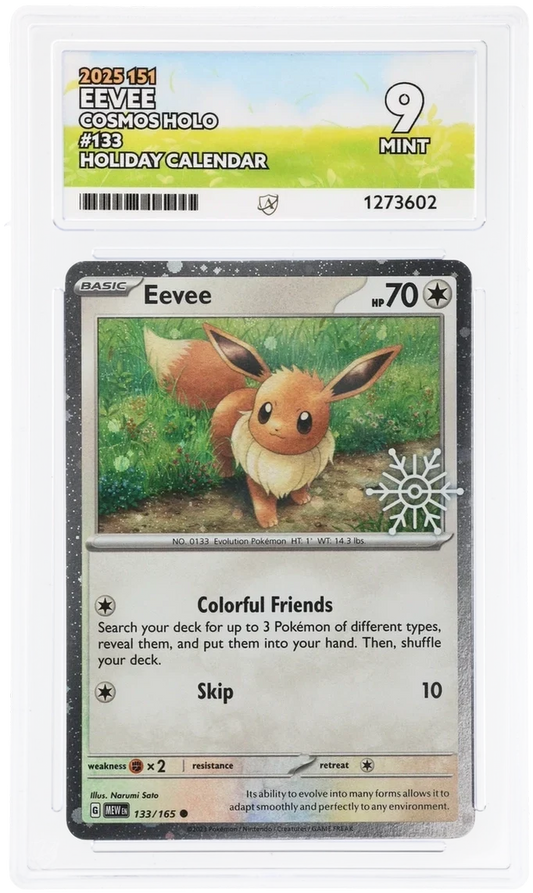 Eevee 133/165 Cosmos Holo, 2025 151, ACE 9 MINT graded slab, front, cert 1273602