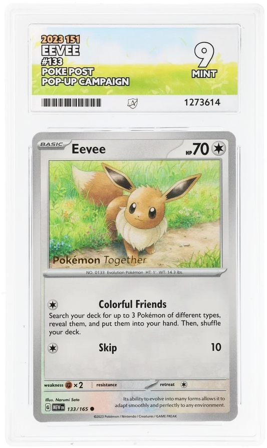 Eevee 133/165, 2023 151, ACE 9 MINT graded slab, front, cert 1273614