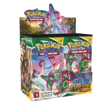 Pokémon Evolving Skies booster box, a sealed Pokémon TCG booster display, shown front-on