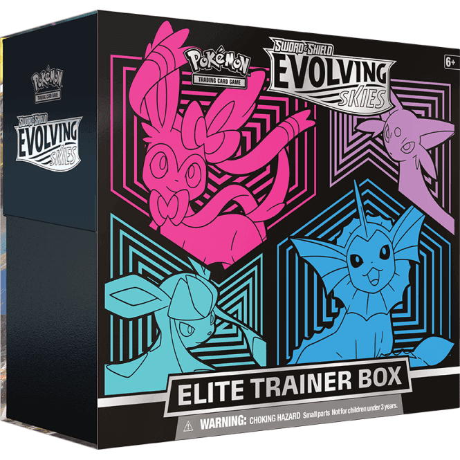 Evolving Skies Elite Trainer Box from the Pokémon TCG, alternate view of the box