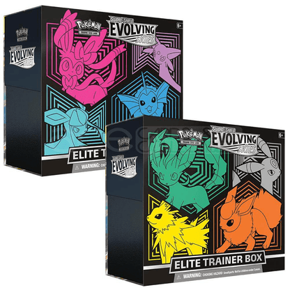 Evolving Skies Elite Trainer Box designs featuring Leafeon, Umbreon, Jolteon and Flareon