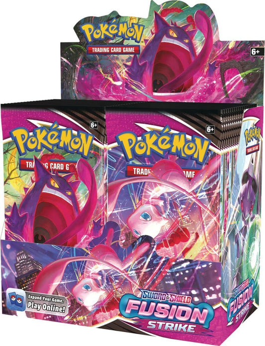Pokémon Fusion Strike booster box, a sealed Pokémon TCG booster display, shown front-on