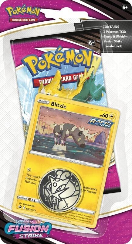 Pokémon TCG Fusion Strike booster pack blister featuring Blitzle with sealed booster packs