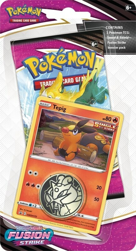 Pokémon Fusion Strike booster pack blister featuring Tepig, sealed Pokémon TCG blister
