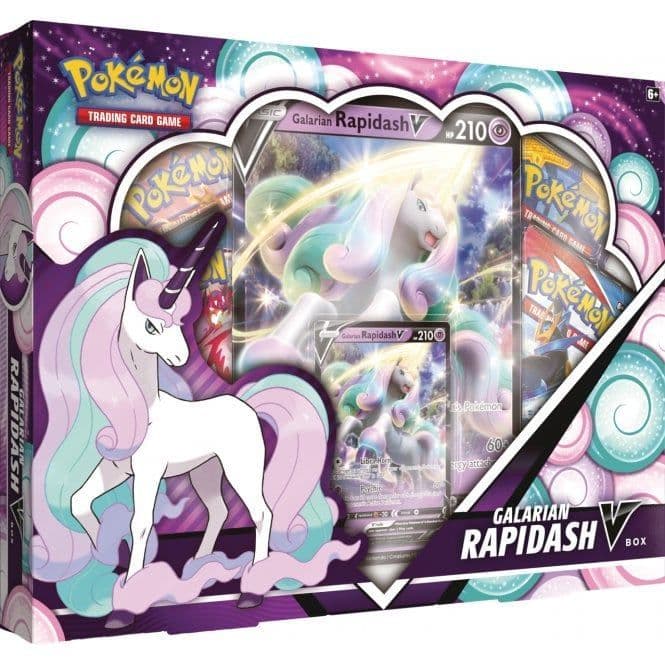 Pokémon Galarian Rapidash V Box, a sealed Pokémon Trading Card Game collection box