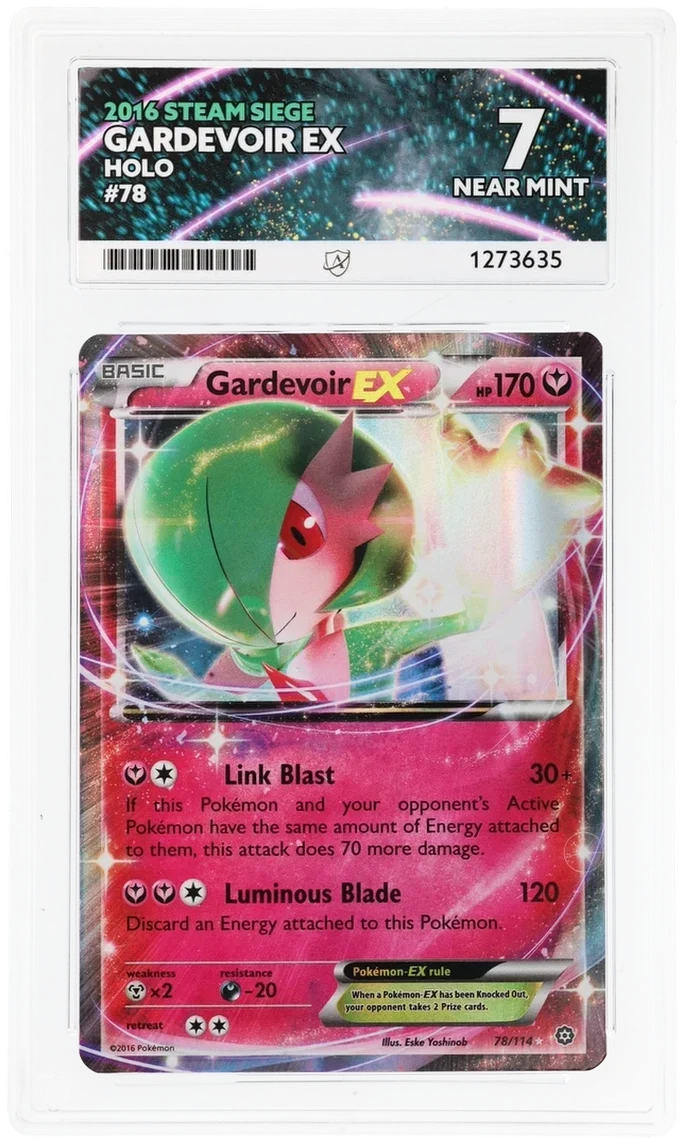 Gardevoir EX 78/114 Holo, 2016 Steam Siege, ACE 7 NEAR MINT graded slab, front, cert 1273635