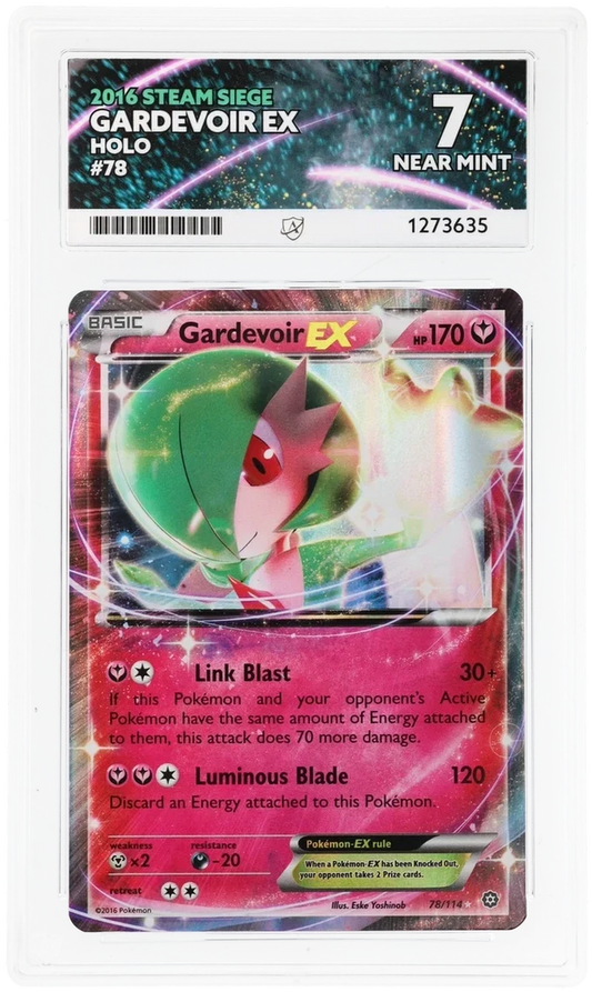Gardevoir EX 78/114 Holo, 2016 Steam Siege, ACE 7 NEAR MINT graded slab, front, cert 1273635