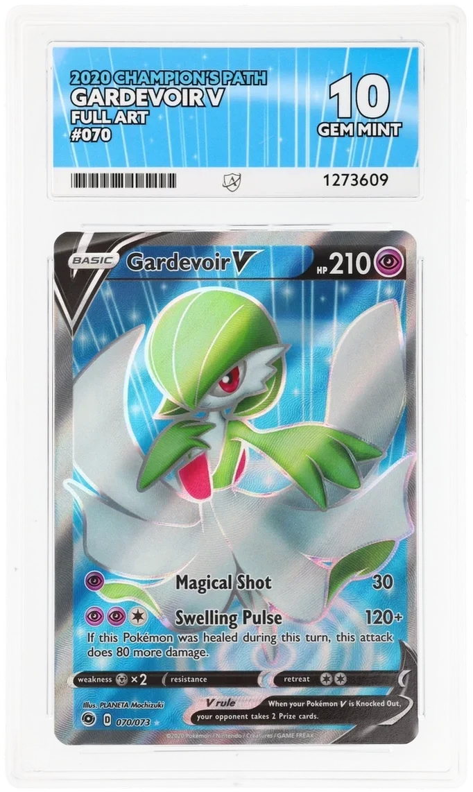 Gardevoir V 070/073 Full Art, 2020 Champion's Path, ACE 10 GEM MINT graded slab, front, cert 1273609