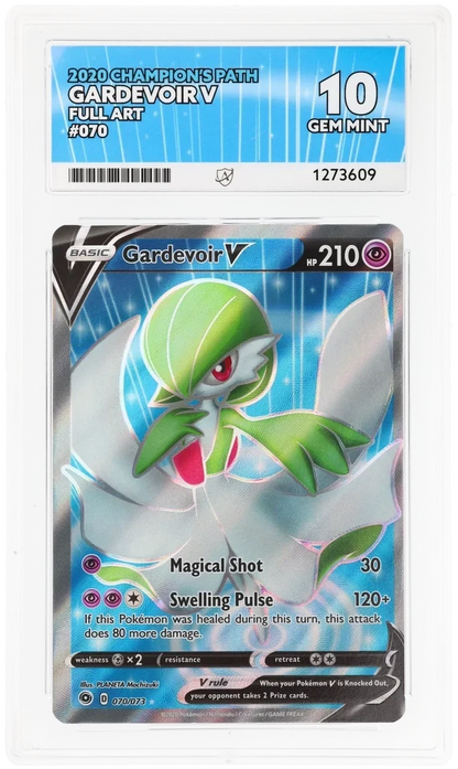 Gardevoir V 070/073 Full Art, 2020 Champion's Path, ACE 10 GEM MINT graded slab, front, cert 1273609