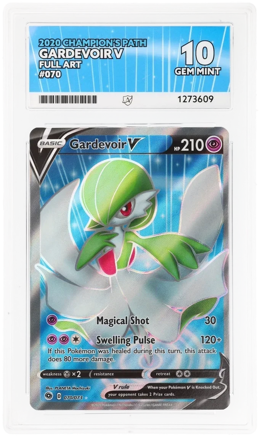 Gardevoir V 070/073 Full Art, 2020 Champion's Path, ACE 10 GEM MINT graded slab, front, cert 1273609