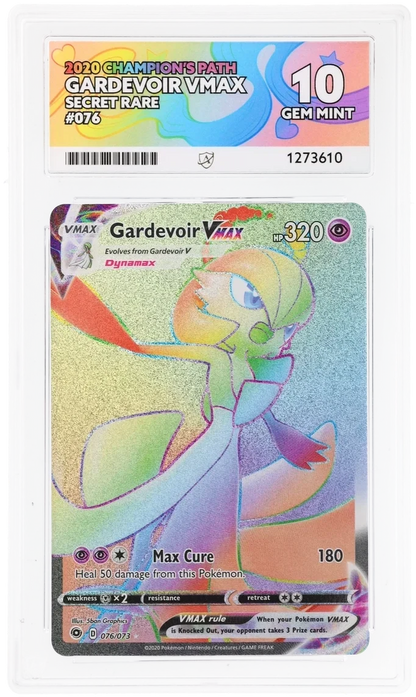 Gardevoir VMAX 076/073 Secret Rare, 2020 Champion's Path, ACE 10 GEM MINT graded slab, front, cert 1273610