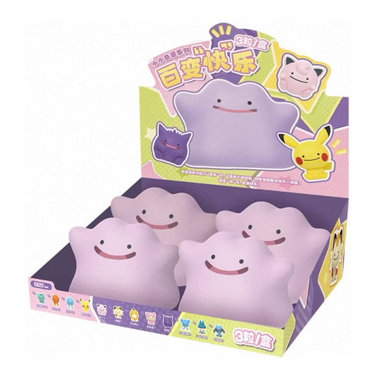Pokémon Happy Ditto blind boxes by Funism — Ditto-shaped cases, three figures inside each