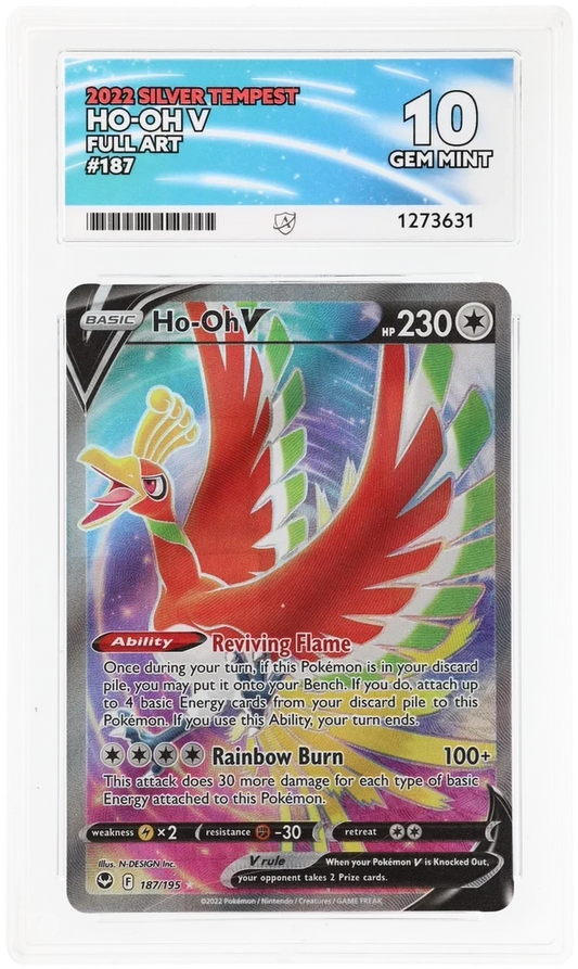 Ho-Oh V 187/195 Full Art, 2022 Silver Tempest, ACE 10 GEM MINT graded slab, front, cert 1273631