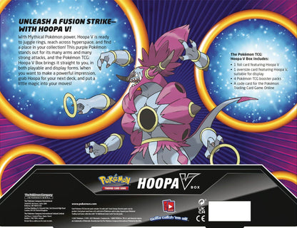 Pokémon Hoopa V Box, a sealed Pokémon Trading Card Game collection box, pictured from an alternate angle
