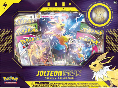 Pokémon Jolteon VMAX Premium Collection shown from the reverse with product details