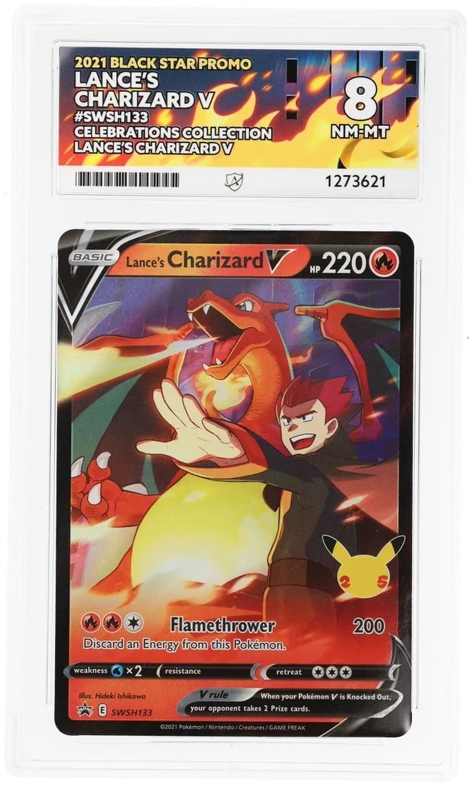 Lance's Charizard V SWSH133, 2021 Black Star Promo, ACE 8 NM-MT graded slab, front, cert 1273621
