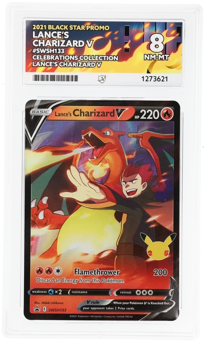 Lance's Charizard V SWSH133, 2021 Black Star Promo, ACE 8 NM-MT graded slab, front, cert 1273621
