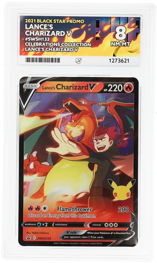 Lance's Charizard V SWSH133, 2021 Black Star Promo, ACE 8 NM-MT graded slab, front, cert 1273621