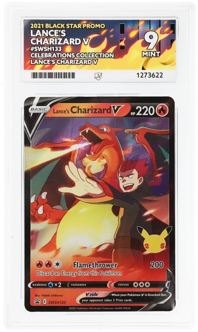 Lance's Charizard V SWSH133, 2021 Black Star Promo, ACE 9 MINT graded slab, front, cert 1273622