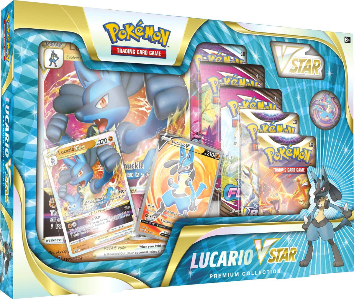Pokémon TCG Lucario VSTAR Premium Collection box shown front-on with Lucario VSTAR artwork
