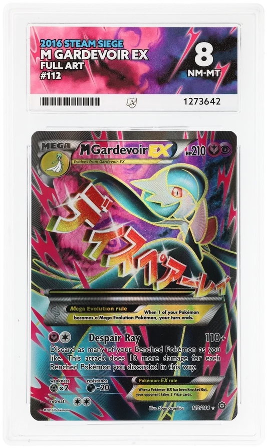 M Gardevoir EX 112/114 Full Art, 2016 Steam Siege, ACE 8 NM-MT graded slab, front, cert 1273642