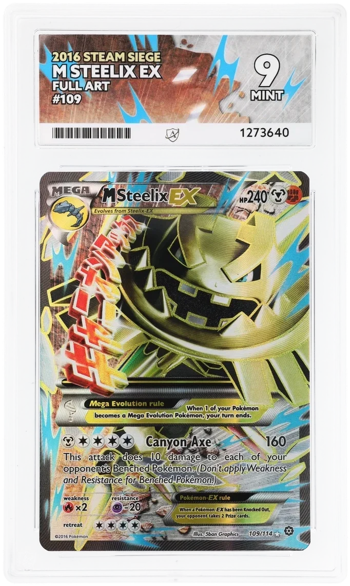M Steelix EX 109/114 Full Art, 2016 Steam Siege, ACE 9 MINT graded slab, front, cert 1273640