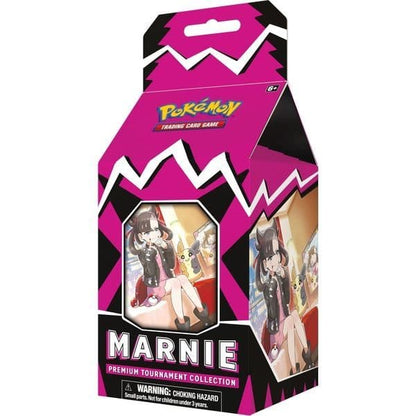 Pokémon TCG Marnie Premium Tournament Collection box close-up packaging detail