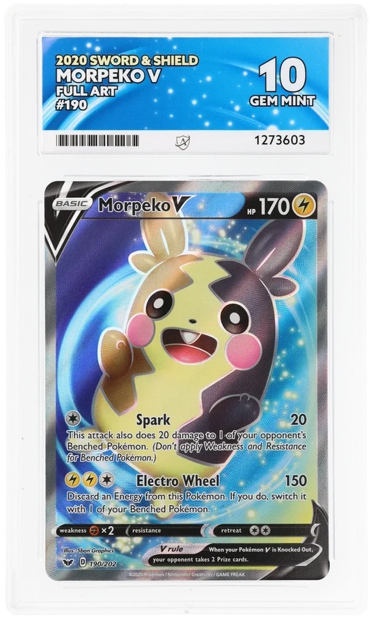Morpeko V 190/202 Full Art, 2020 Sword & Shield, ACE 10 GEM MINT graded slab, front, cert 1273603