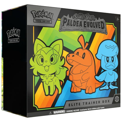Pokémon TCG Paldea Evolved Elite Trainer Box shown front-on with the set artwork