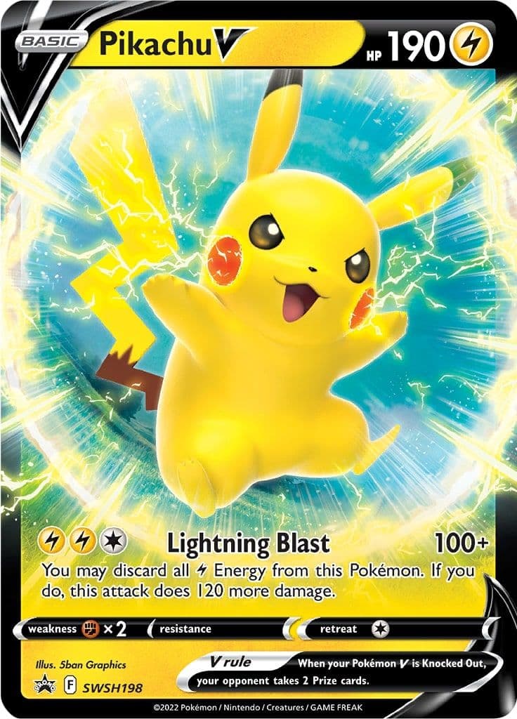 Rear of the Pokémon TCG Pikachu V Box showing the contents listing