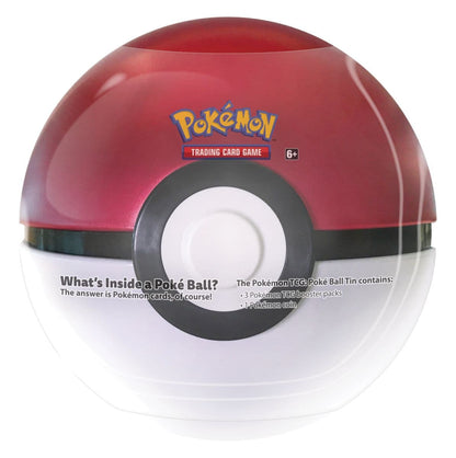 Pokémon TCG Poké Ball tin, Series 7 collectable ball-shaped tin shown from an alternate angle