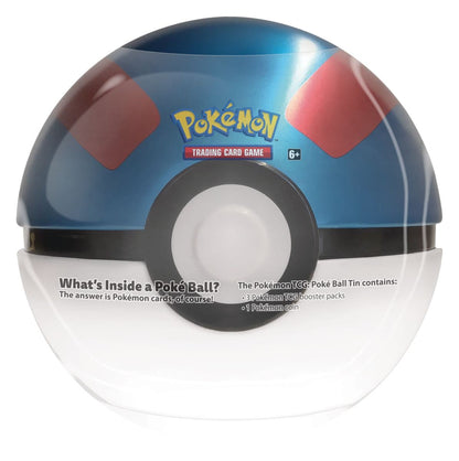 Pokémon TCG Poké Ball tin, Series 7 collectable ball-shaped tin close-up packaging detail