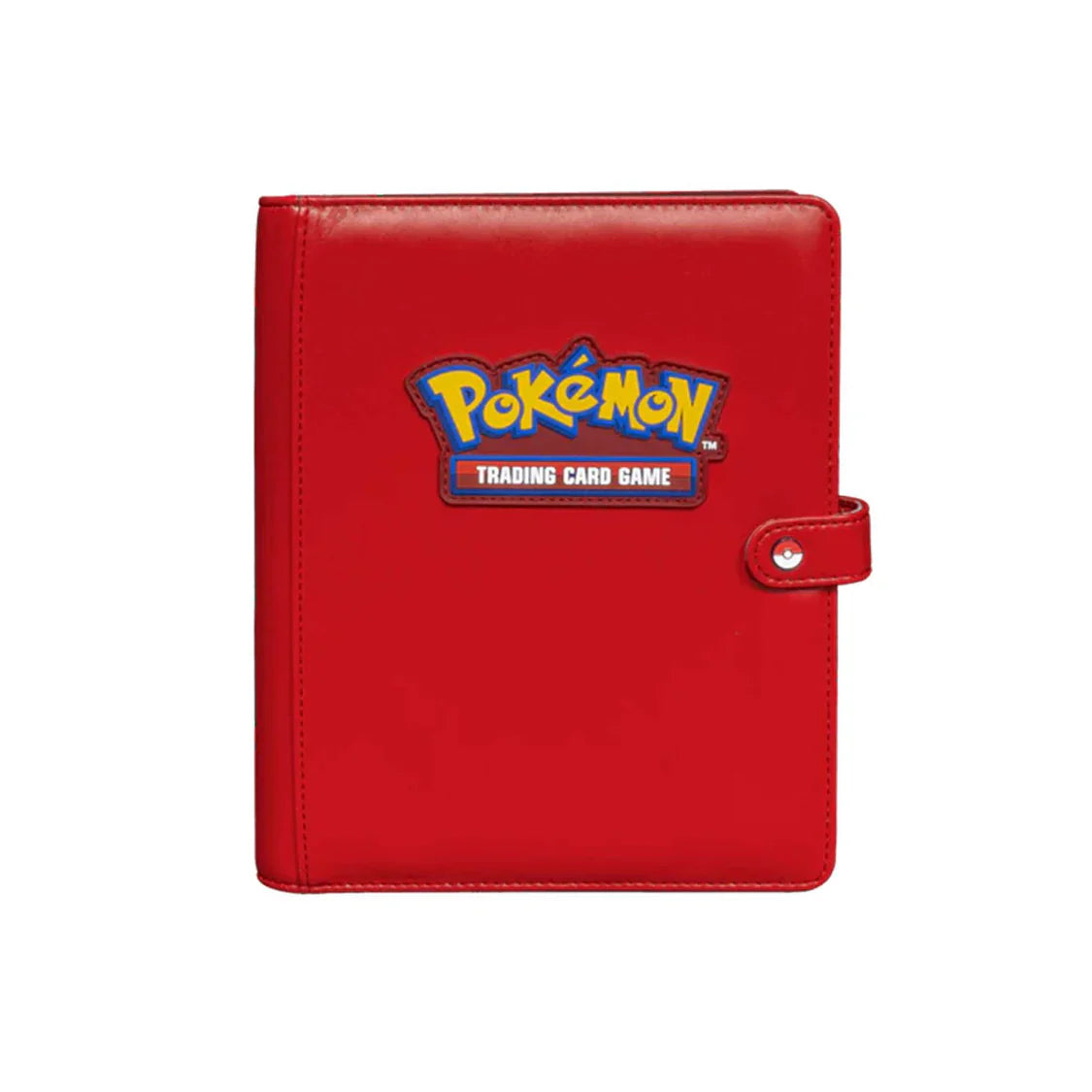 Pokémon Premium Snap Binder in red for storing trading cards shown from an alternate angle