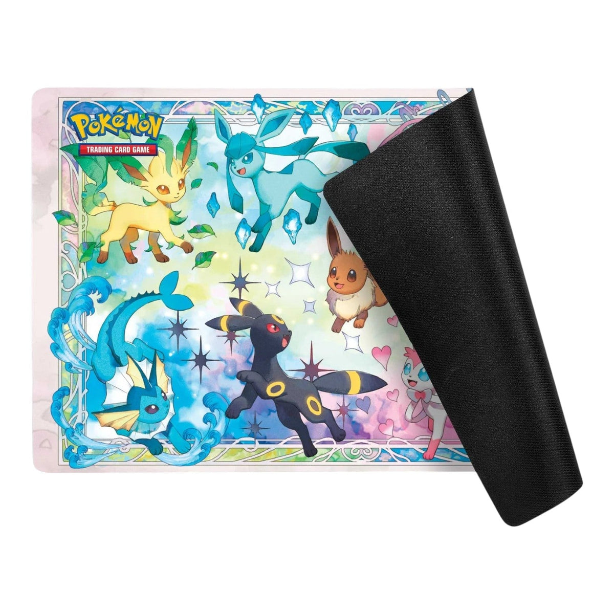 Pokémon TCG Prismatic Evolutions playmat with colourful Eevee and Eeveelutions artwork