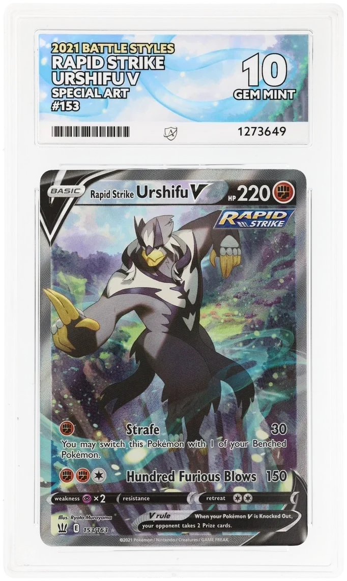 Rapid Strike Urshifu V 153/163 Special Art, 2021 Battle Styles, ACE 10 GEM MINT graded slab, front, cert 1273649