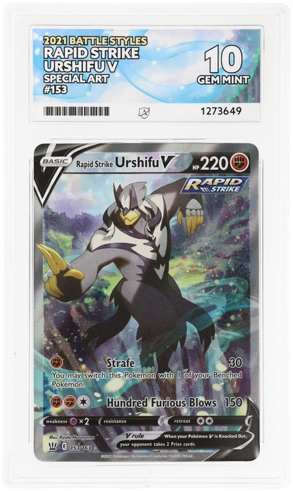 Rapid Strike Urshifu V 153/163 Special Art, 2021 Battle Styles, ACE 10 GEM MINT graded slab, front, cert 1273649