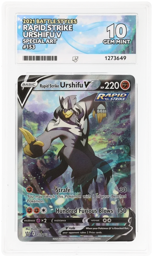 Rapid Strike Urshifu V 153/163 Special Art, 2021 Battle Styles, ACE 10 GEM MINT graded slab, front, cert 1273649