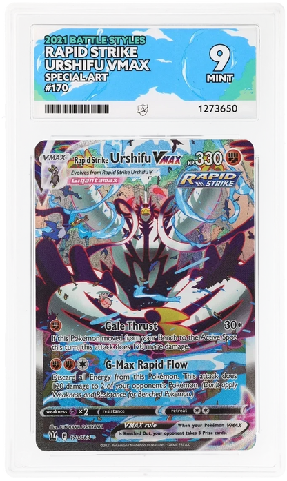 Rapid Strike Urshifu VMAX 170/163 Special Art, 2021 Battle Styles, ACE 9 MINT graded slab, front, cert 1273650