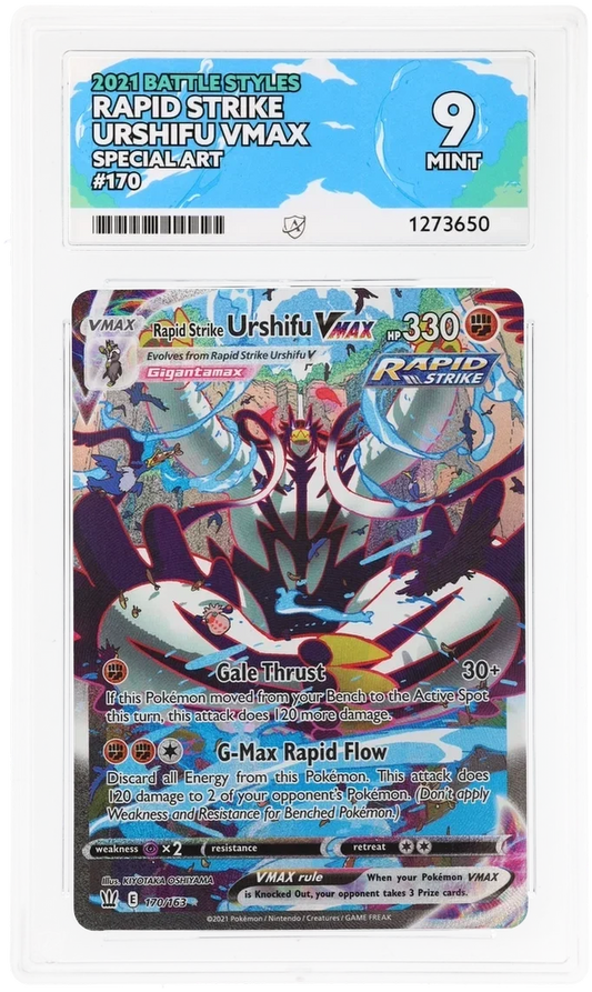 Rapid Strike Urshifu VMAX 170/163 Special Art, 2021 Battle Styles, ACE 9 MINT graded slab, front, cert 1273650