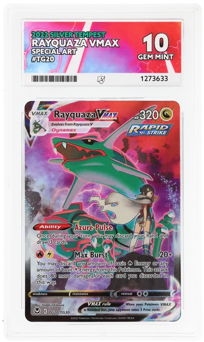 Rayquaza VMAX TG20/TG30 Special Art, 2022 Silver Tempest, ACE 10 GEM MINT graded slab, front, cert 1273633