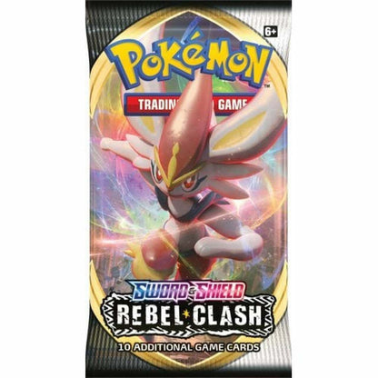 Pokémon Rebel Clash sealed booster pack shown from the reverse side