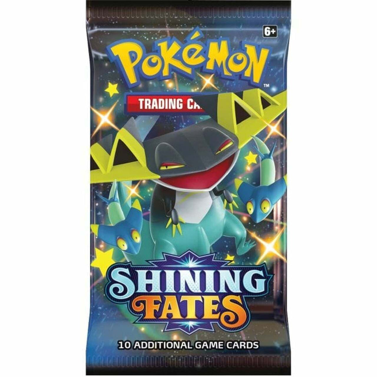 Pokémon Shining Fates booster pack, a sealed Pokémon TCG expansion pack, shown from another side