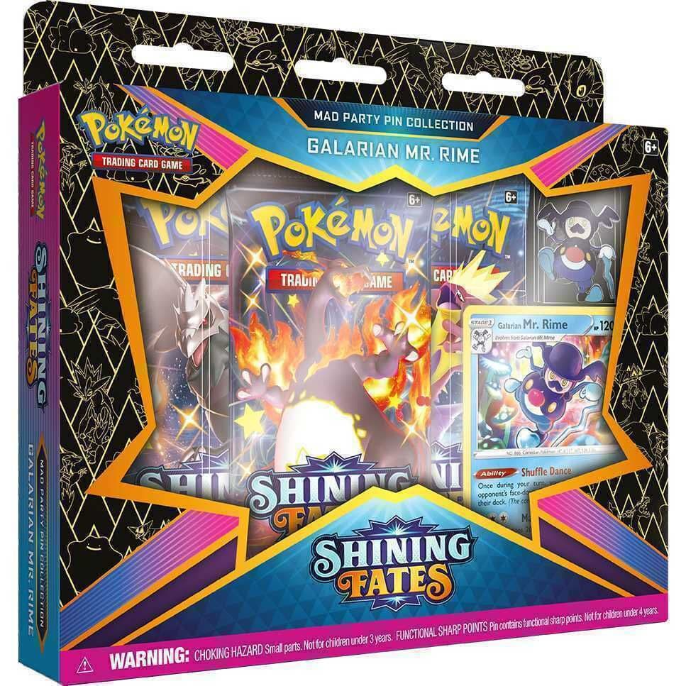 Pokémon Shining Fates Mad Party pin collection featuring Galarian Mr. Rime, sealed box
