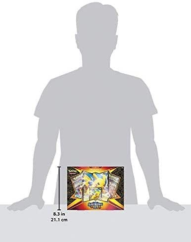 Back of the Pokémon Shining Fates Pikachu V Box showing what is inside